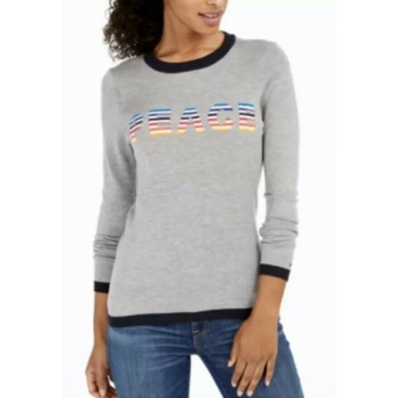 Tommy Hilfiger Sweaters - Tommy Hilfiger Women XL Gray Rainbow Peace Sweater